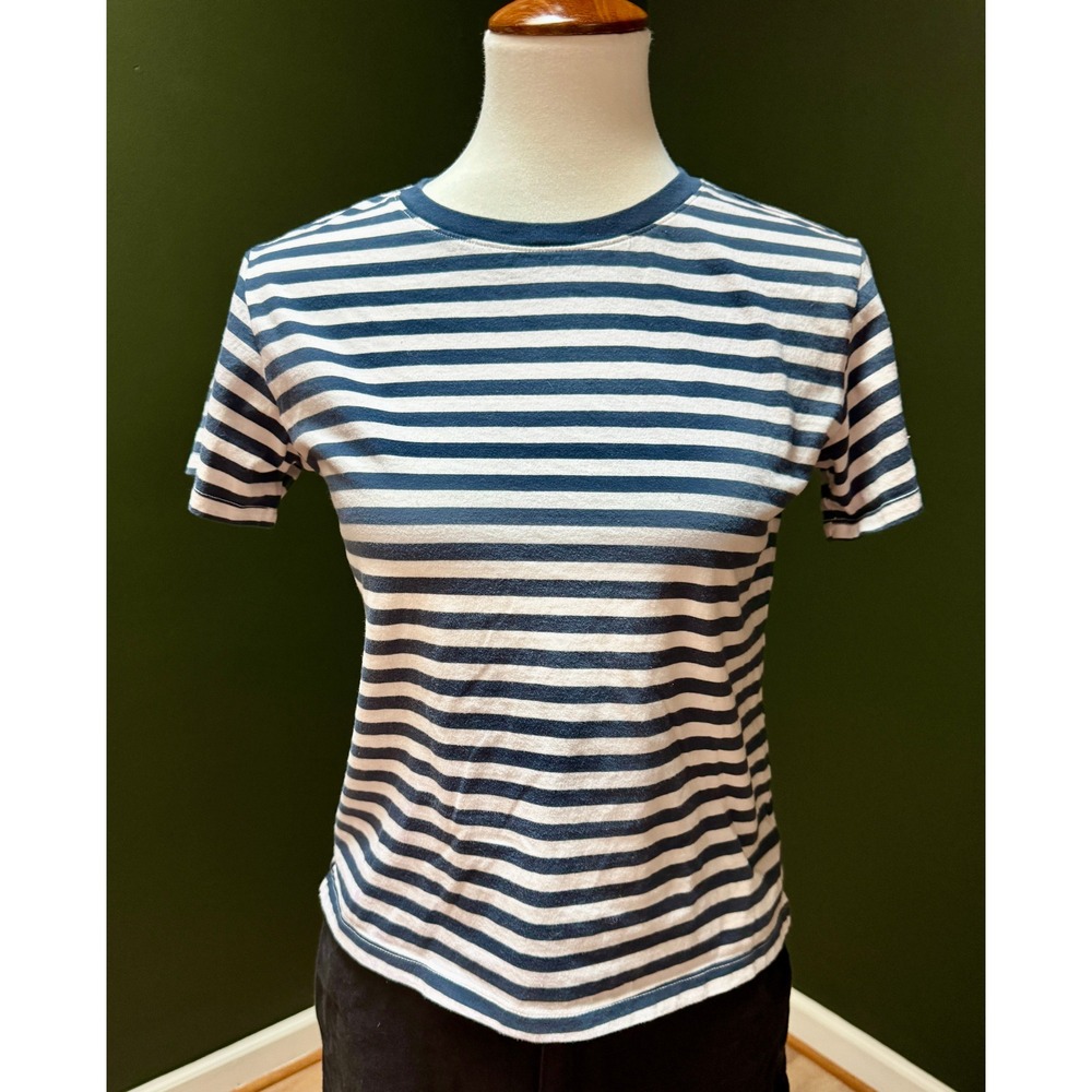 Free Assembly White & Navy Striped T-Shirt Women's XS - Picture 3 of 6